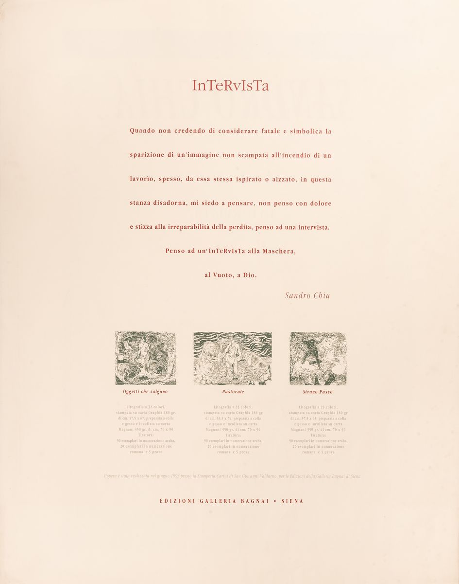 Sandro Chia - Cartella in Piena Tela Rossa Contenente 3 Litografie