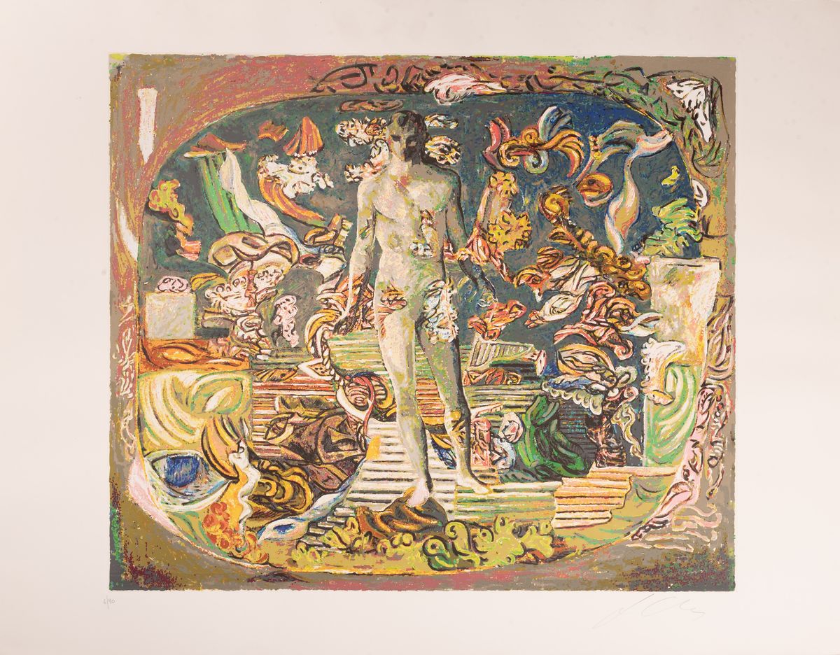 Sandro Chia - Cartella in Piena Tela Rossa Contenente 3 Litografie
