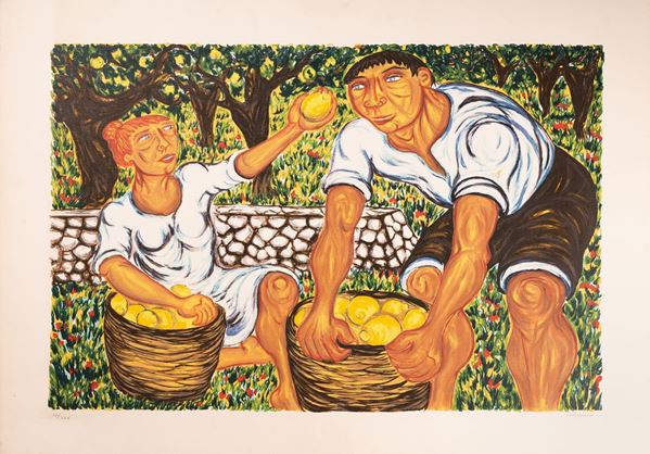 Giuseppe Migneco : Raccolta dei limoni  - litografia - Auction Asta a tempo - Grafica - Gliubich Casa d'Aste