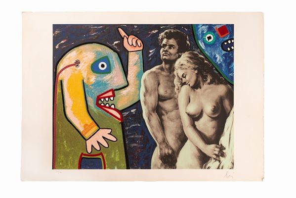 Enrico Baj : Senza titolo  - Serigrafia su base fotografica con applicazioni - Auction Asta a tempo - Grafica - Gliubich Casa d'Aste