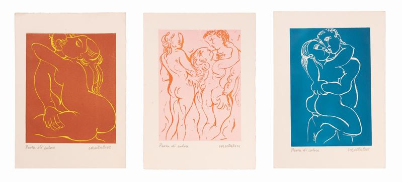 Domenico Cantatore - Lotto di 3 Serigrafie "amanti"