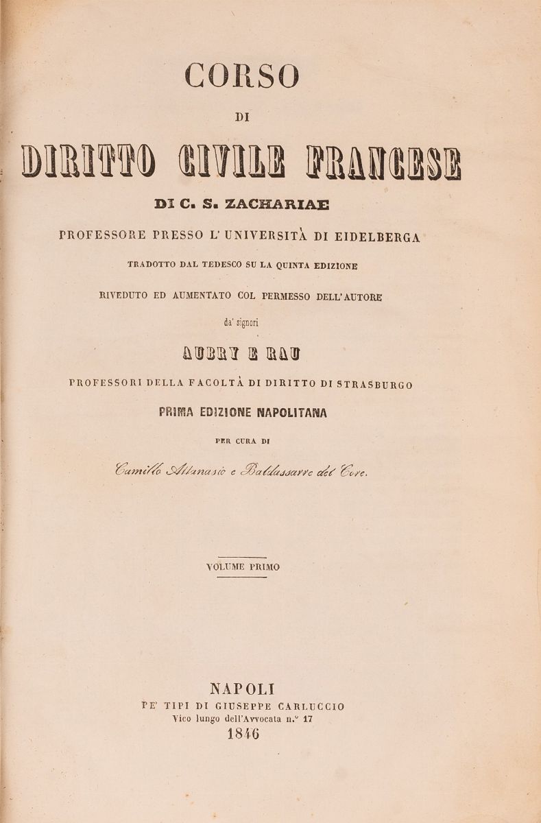 Karl Salomo Zachariae – Corso di Diritto Civile Francese di C. S. Zachariae