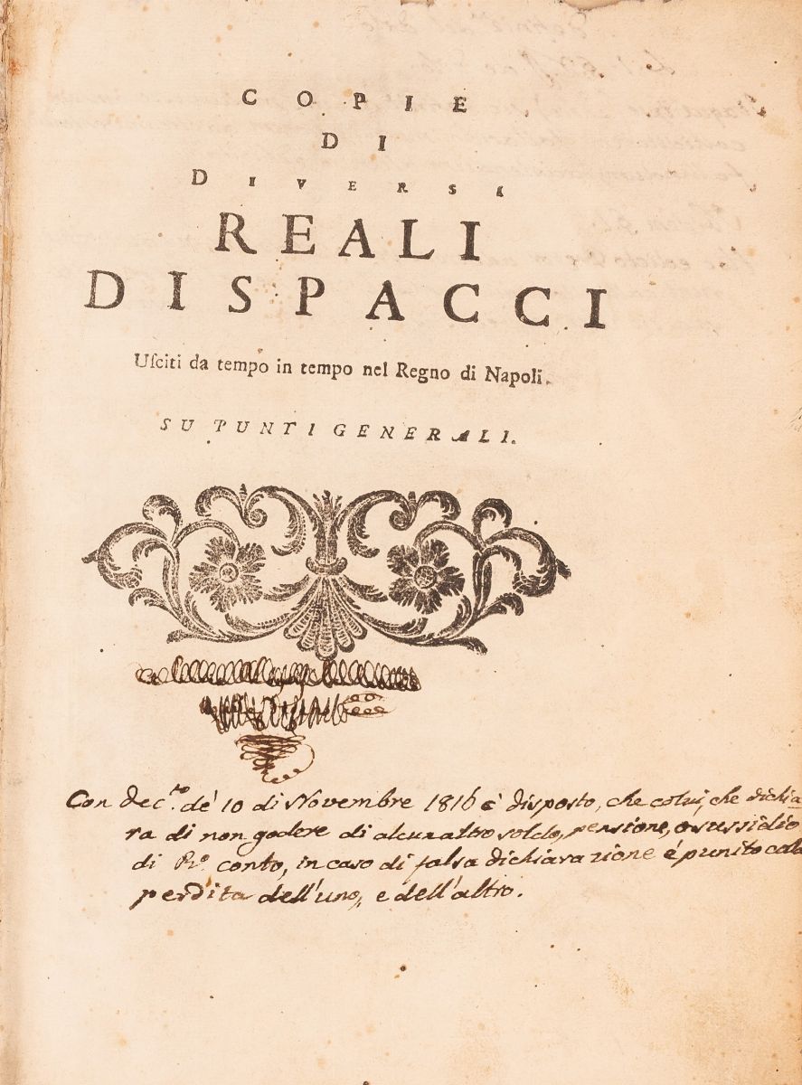 Copia di Diversi Dispacci Usciti in Tempo nel Regno di Napoli su Punti Generali