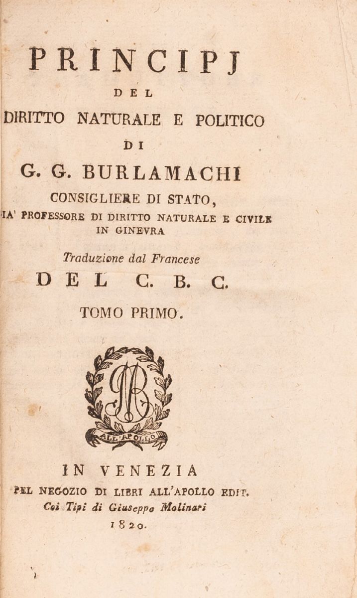 Principi di Diritto Naturale e Politico di G. G. Burlamachi