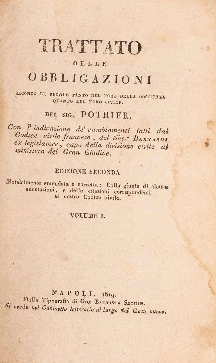 Pothier Trattato delle Obbligazioni