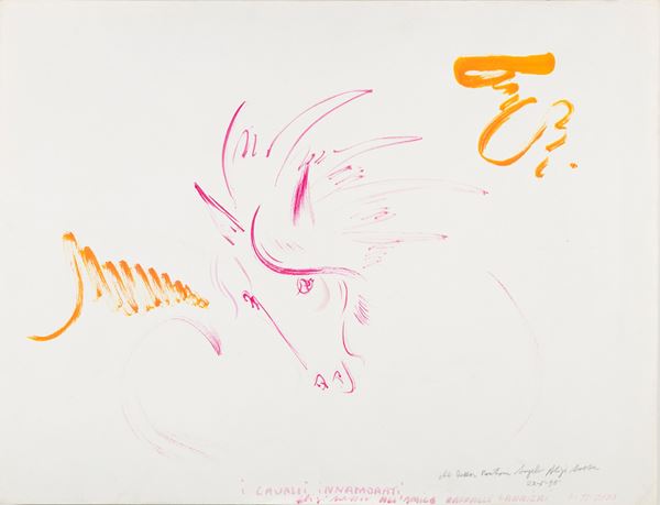 Aligi Sassu : Cavalli  (1973)  - Tecnica mista su carta - Asta Arte Moderna e Contemporanea - Gliubich Casa d'Aste