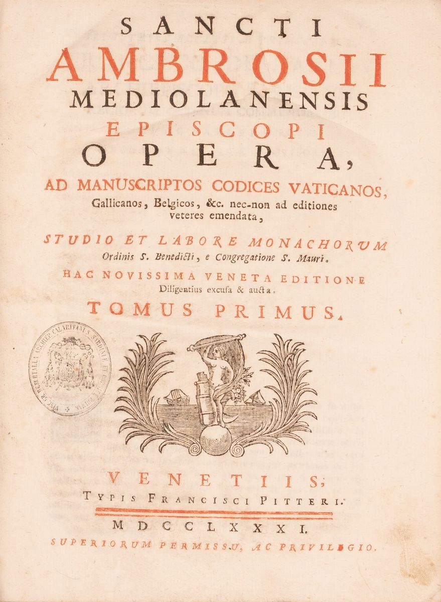Sancti Ambrosii Mediolanensis Episcopi Opera Ad Manuscrupitos Codices Vaticanos Venetiis Tipis Fr...