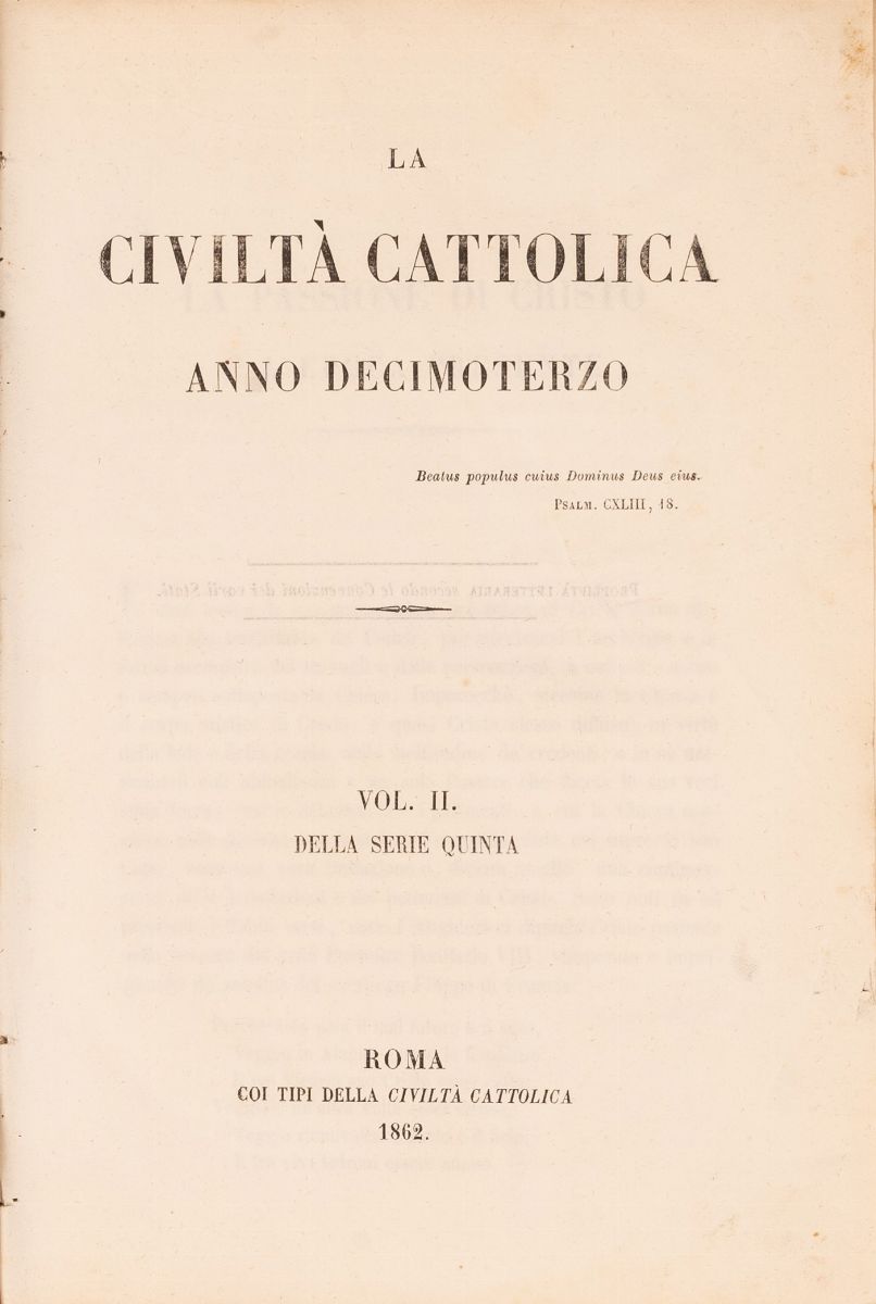 La Civiltà Cattolica Anno Decimo Terzo. Vol. II della Serie V