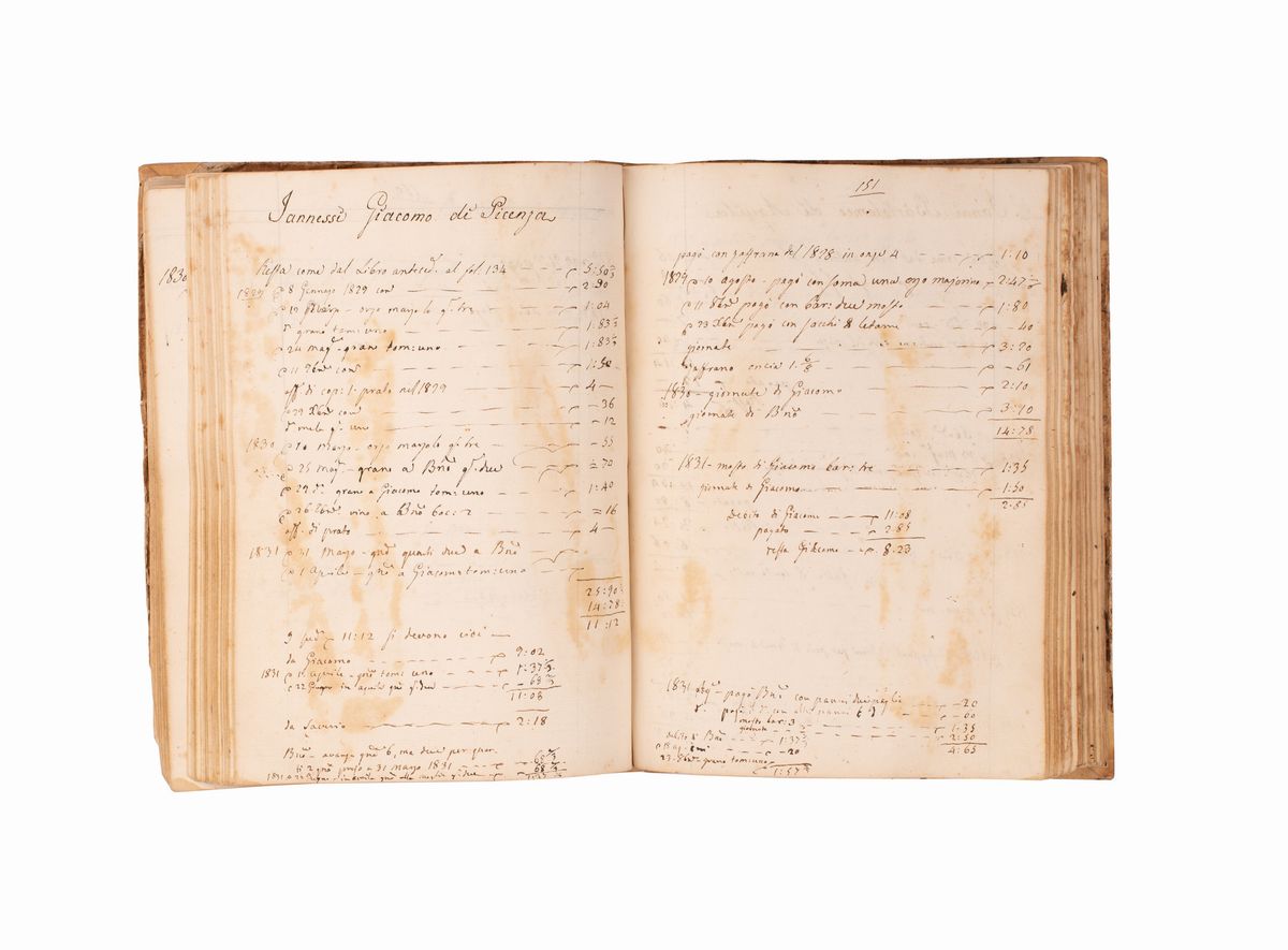 Manoscritto Dell'ottocento Ove Sono Riportati i Conti per L'affitto dei Prati, del Grano, Dell'or...