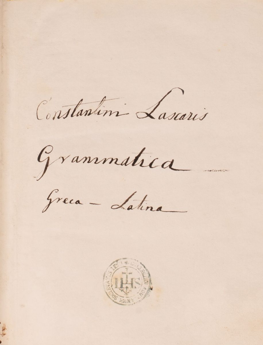 Grammatica Greca e Latina Costantin Lascaris. Compendium Octo Orazionis Partium Aliorum Quorundam...