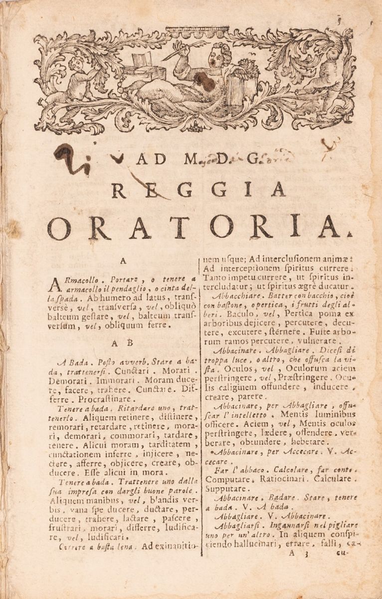 Margini Giovanni Reggia Oratoria - Senza Data. Mancante del Frontespizio.