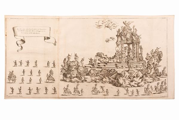 Giuseppe Maria Mitelli : Arco Trionfale della Ven.e Confrat.a dell'Inventione di S. Croce detta della Morte  (1675)  - Auction Libri Antichi, Incisioni e Disegni - Gliubich Casa d'Aste