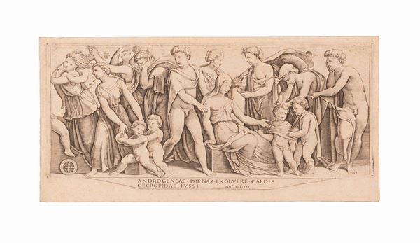 Maestro del dado :  Matrimonio di Giasone  (1530-1560 )  - Auction Libri Antichi, Incisioni e Disegni - Gliubich Casa d'Aste