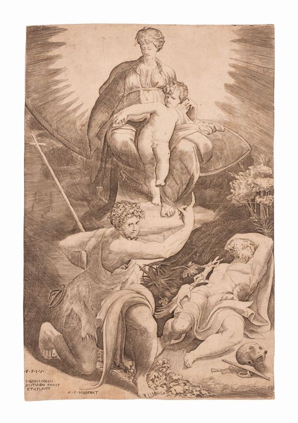 Giulio Bonasone : La visione di San Girolamo  (POST 1522 ANTE 1549)  - Auction Libri Antichi, Incisioni e Disegni - Gliubich Casa d'Aste