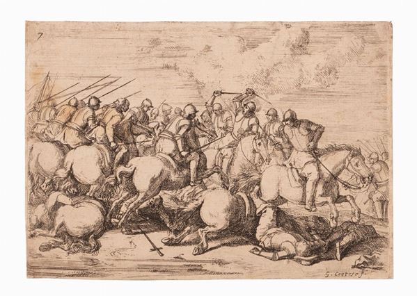 Giacomo Cortese : SCENA MILITARE  (POST 1636 ANTE 1660)  - incisione - Asta Libri Antichi, Incisioni, Disegni e Manoscritti (Prima sessione) - Gliubich Casa d'Aste