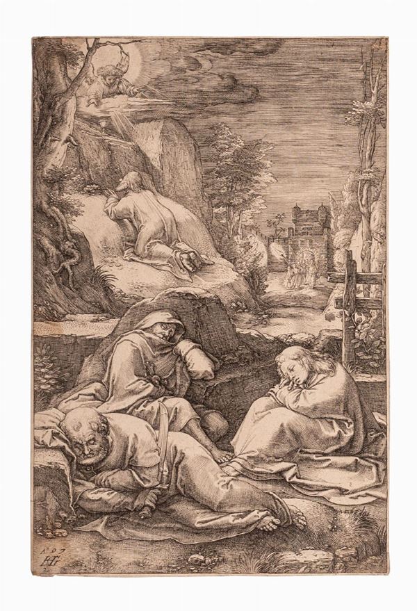Hendrick  Goltzius : CRISTO IN PREGHIERA SUL MONTE DEGLI ULIVI  (1597)  - incisione - Asta Libri Antichi, Incisioni, Disegni e Manoscritti (Prima sessione) - Gliubich Casa d'Aste