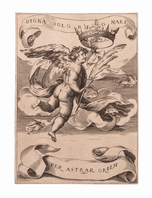 Anonimo da Cherubino Alberti : UN ANGELO ALATO IN VOLO  (circa 1630)  - incisione - Asta Libri Antichi, Incisioni, Disegni e Manoscritti (Prima sessione) - Gliubich Casa d'Aste
