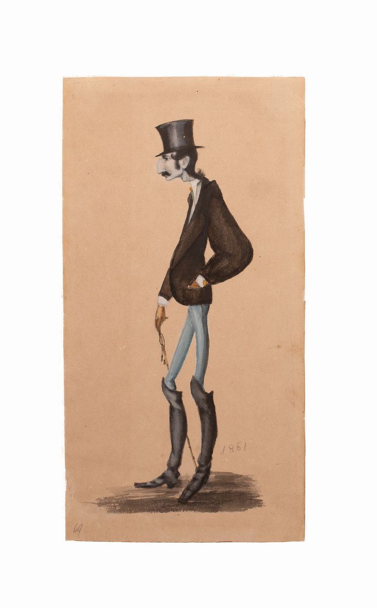Melchiorre De Filippis Delfico - Caricatura di Uomo con Naso Adunco e Stivali