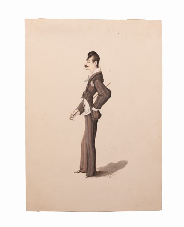 Melchiorre De Filippis Delfico : Caricatura di uomo con bastone  (1861)  - Auction Libri Antichi, Incisioni e Disegni - Gliubich Casa d'Aste