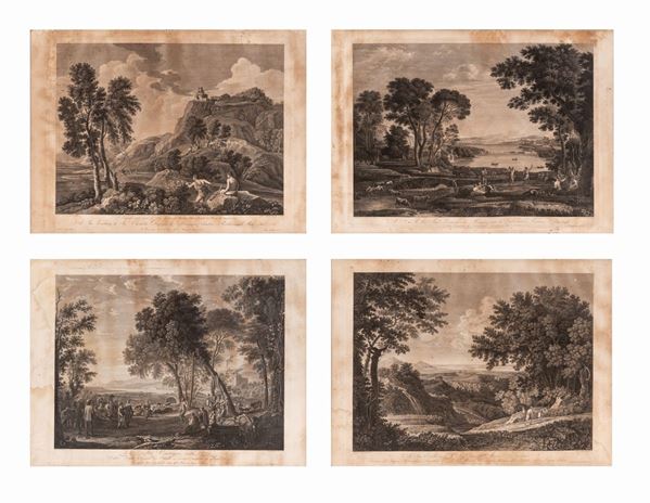 Pietro Parboni - Lotto di 4 incisioni da disegno di Claude Lorrain