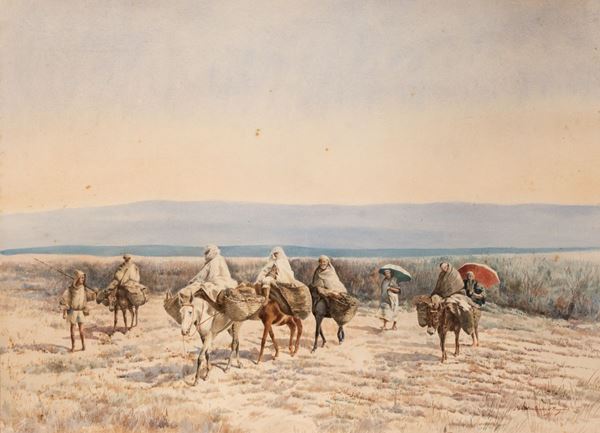 Prince Philippe de Bourbon et Bragance - Acquerello raffigurante carovana nel deserto