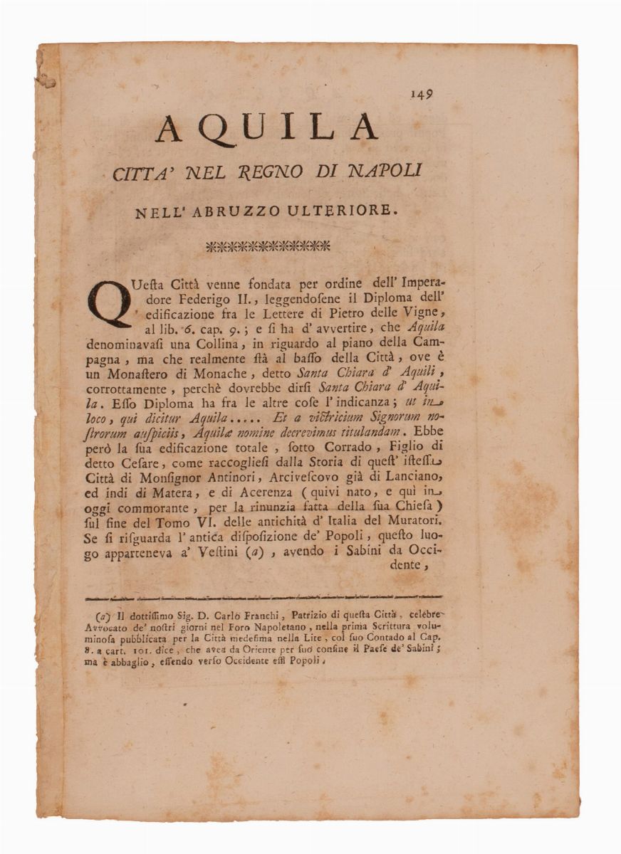 Lotto L'aquila ( Storia, Costumi e Vedute)