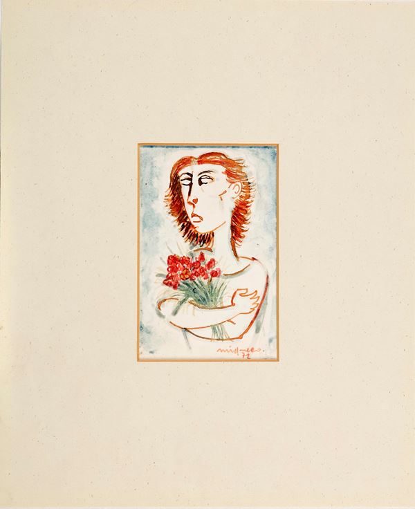 Giuseppe Migneco : Senza Titolo  (1972)  - Acquerello su cartoncino - Asta Arte Moderna e Contemporanea - Gliubich Casa d'Aste