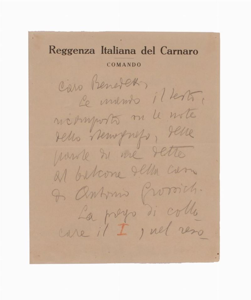 Lettera Manoscritta di Gabriele D'annunzio