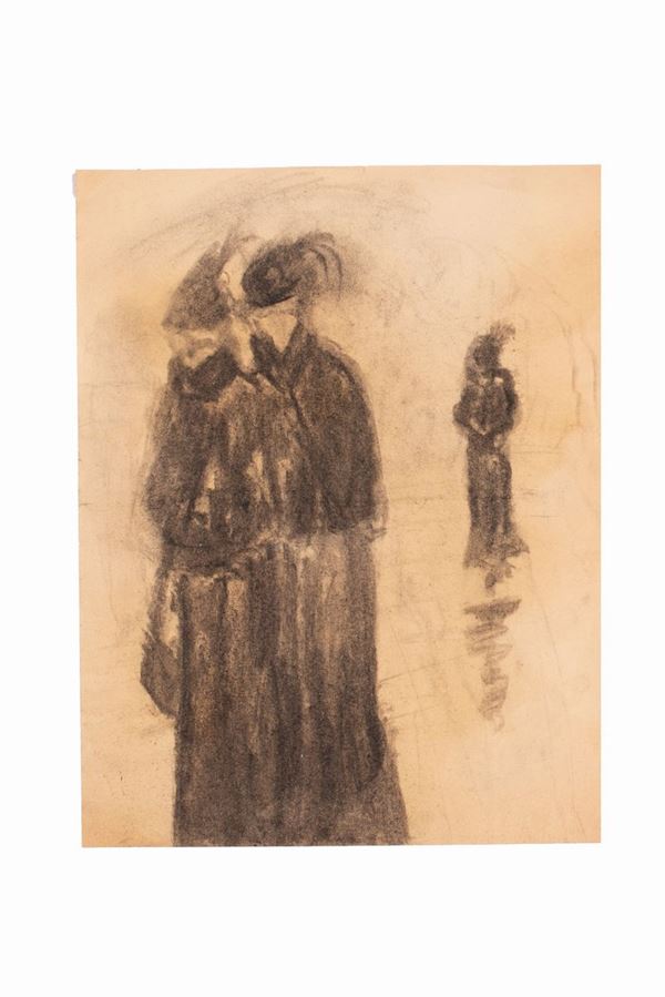 Anonimo : Donne a passeggio  - Carboncino su carta - Asta Libri Antichi, Incisioni, Disegni e Manoscritti (Prima sessione) - Gliubich Casa d'Aste