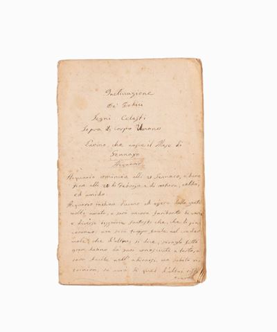 Manoscritto di 33 Pagine Contenente: "inclinazione De' Dodici Segni Celesti Sopra il Corpo Umano"