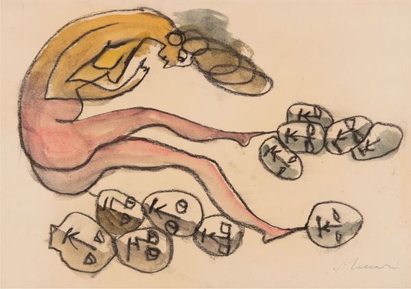 Mino Maccari - Nudo femminile con volti