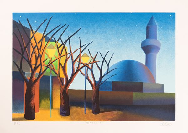 Salvo : Minareto  - Litografia a colori P.A. - Asta Asta a Tempo - Grafica - Gliubich Casa d'Aste