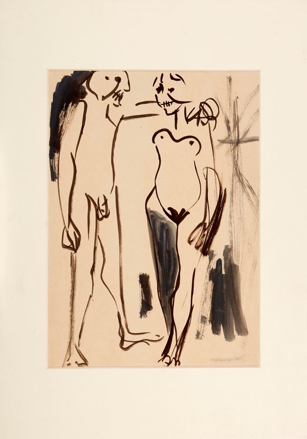 Cesare Peverelli : Nudi  (1948)  - Acquerello su carta - Asta Arte Moderna e Contemporanea - Gliubich Casa d'Aste