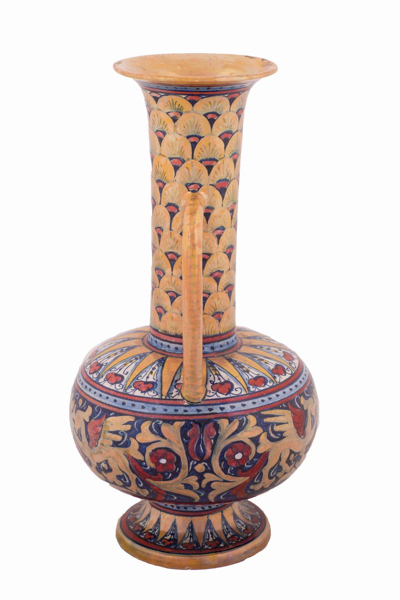 Vaso a Tromba in Ceramica Dipinta a Lustro Gualdo Tadino Società Mastro Giorgio