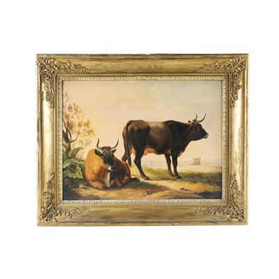 Hendrik Voogd, Paesaggio con buoi, olio su tela, XIX secolo