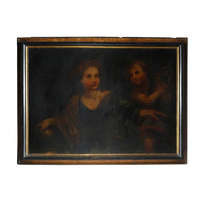 Scena allegorica con figura femminile e putto con vaso - Italia Centrale