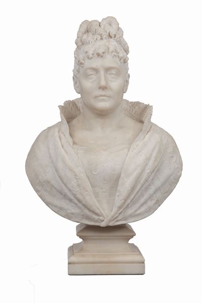 Busto in Marmo Scultoreo Affigurante Maria Letizia Ramolino, Madre Dell'imperatore Napoleone Bona...