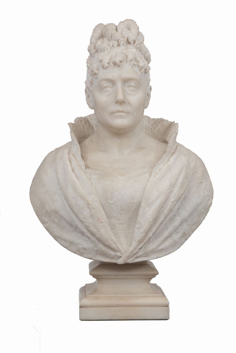 Busto in Marmo Scultoreo Affigurante Maria Letizia Ramolino, Madre Dell'imperatore Napoleone Bona...