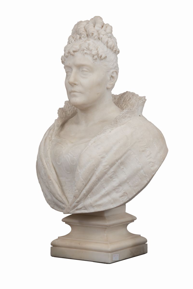 Busto in Marmo Scultoreo Affigurante Maria Letizia Ramolino, Madre Dell'imperatore Napoleone Bona...