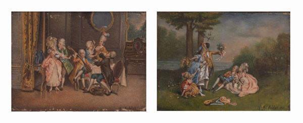 Anonimo francese del XVIII secolo - Coppia di miniature