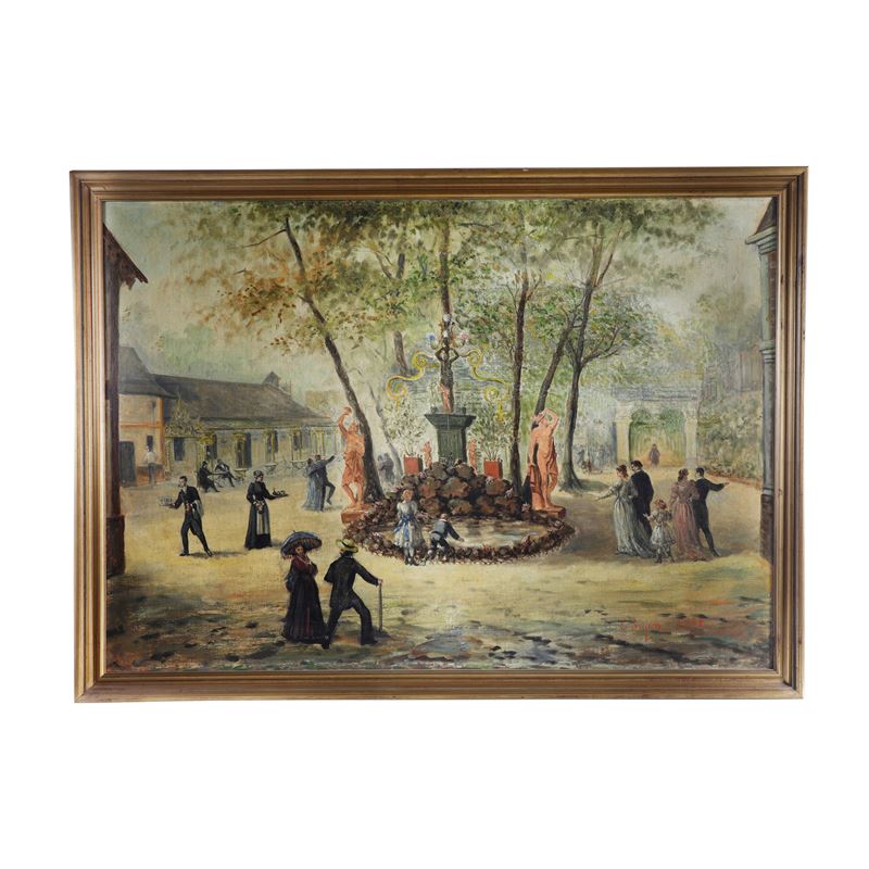 Scena di piazza con personaggi