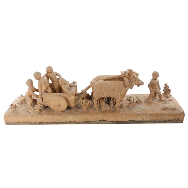 Scultura in terracotta - "Carro trainato da capre"