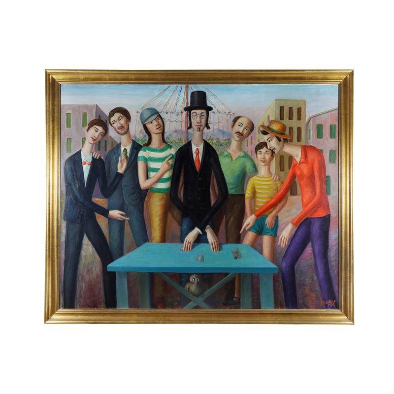 P C Lattanzi, Gioco delle tre carte, olio su tela
