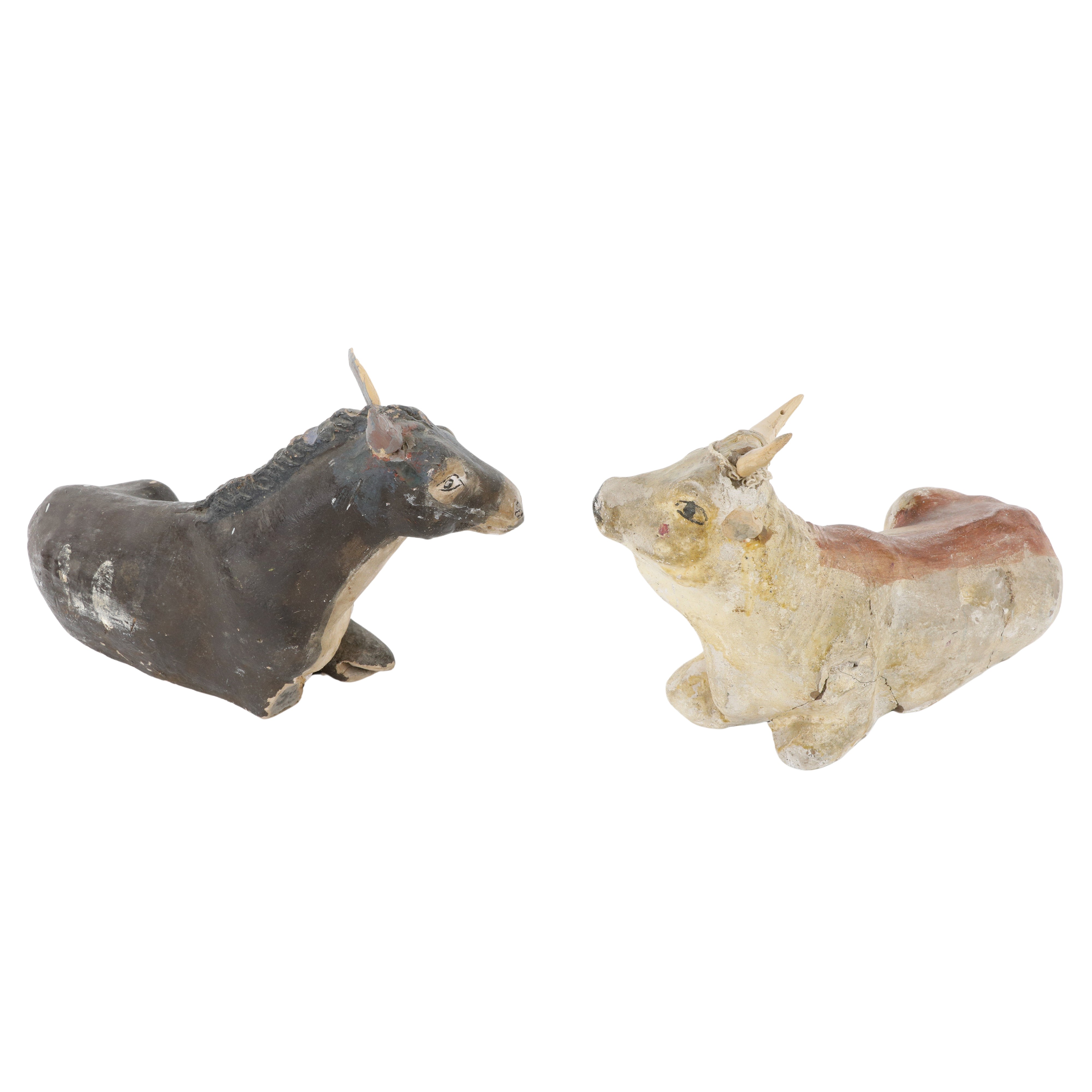 Scultore napoletano, Bue e asinello da presepe, terracotta policroma
