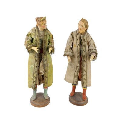 Scultore napoletano, Coppia di nobili - Terracotta policroma, fine XVIII - inizio XIX secolo