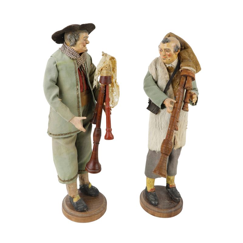 Scultore napoletano, Due pastori con zampogna, terracotta policroma, XVIII secolo