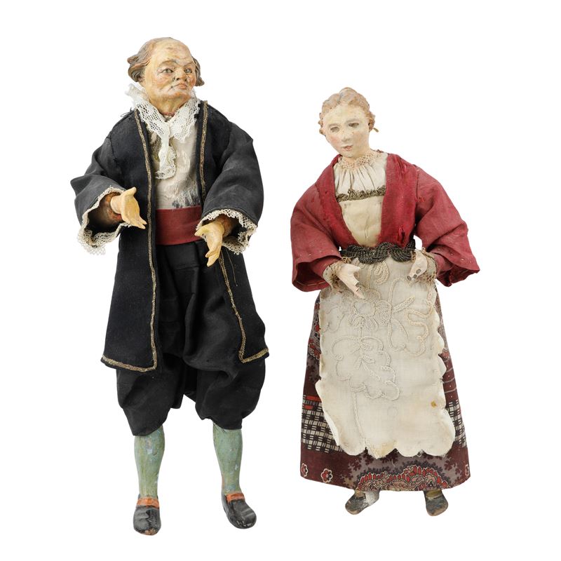 Nobiltà napoletana, Coppia di nobili in terracotta policroma, Fine XVIII - Inizi XIX secolo