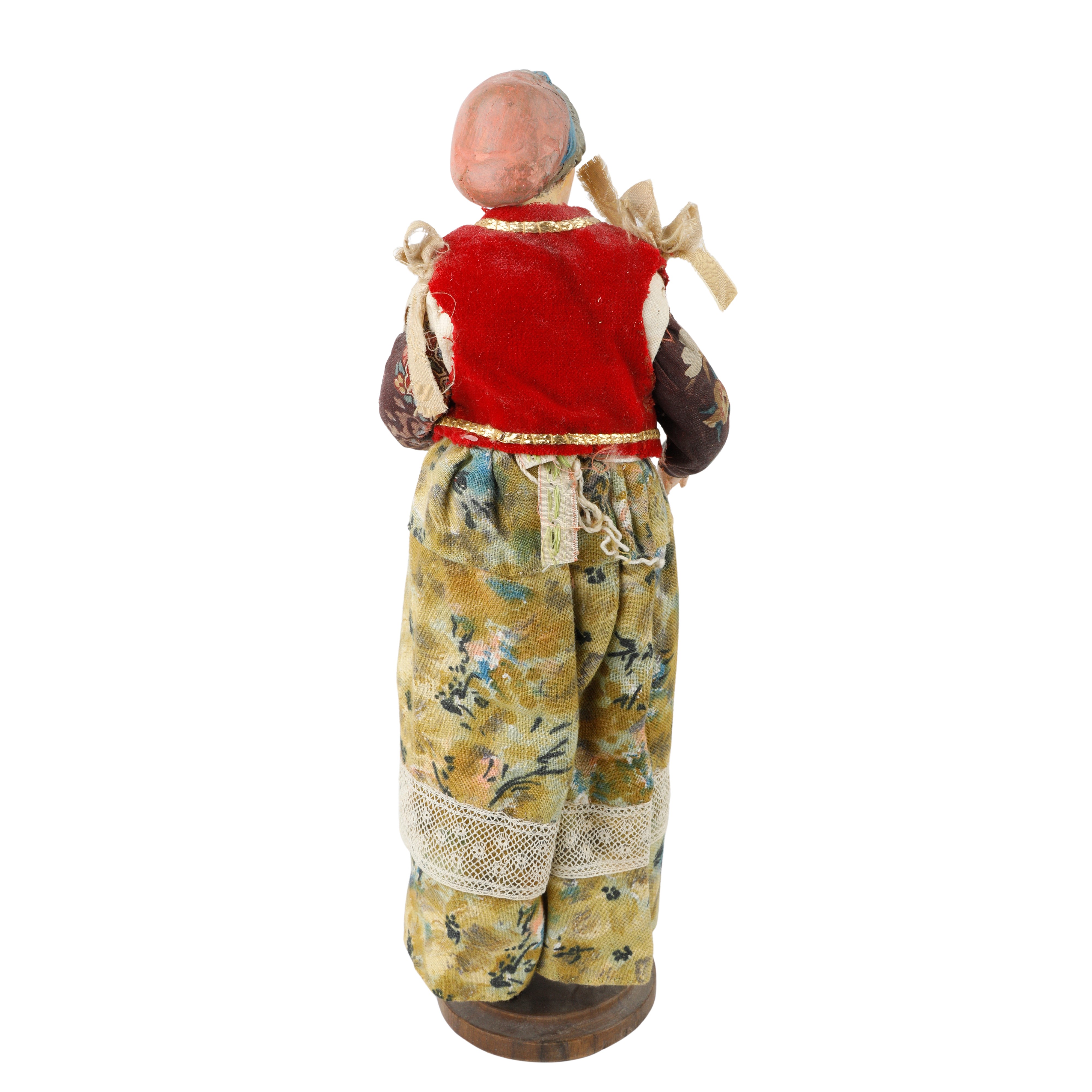 Scultore anonimo, Donna con frontino e gilet rosso - Napoli, scultura in terracotta e ceramica po...