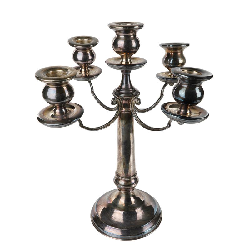 Candeliere in Argento 800, 5 bracci, dimensioni cm 29,5 x 25,0