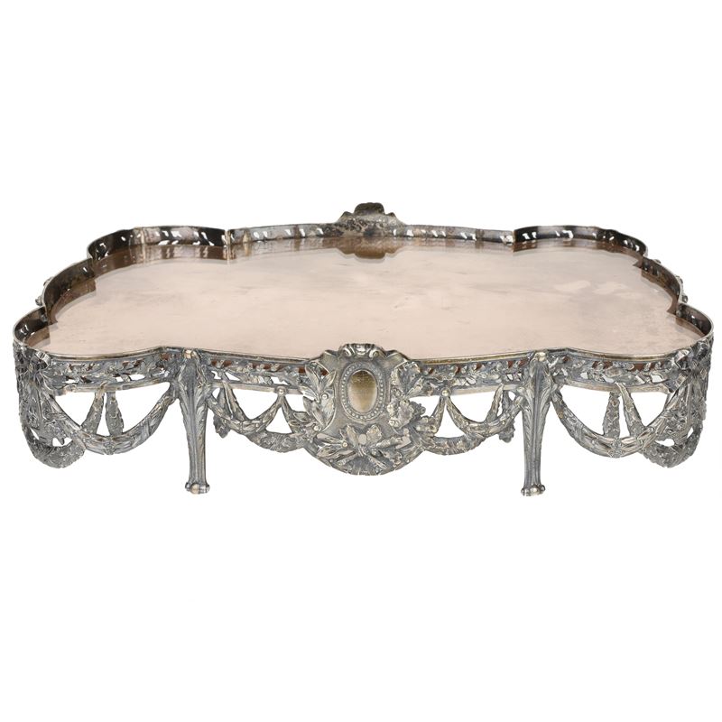 Surtout de table in argento 800 con specchio, XVIII-XIX secolo
